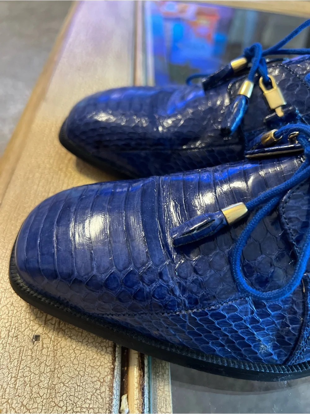 Giorgio Brutini Genuine  Snakeskin Blue Exotic Derby Men’s Dress Shoes 9M